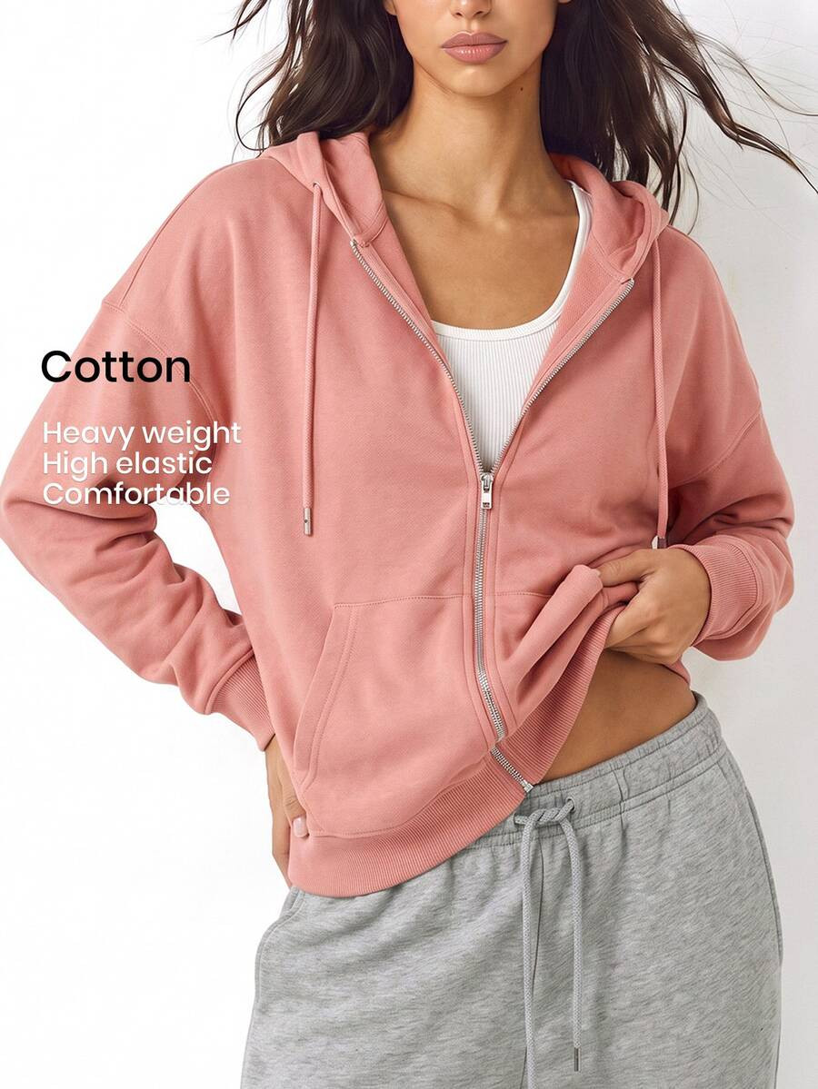 YARNWELL Women's New Autumn/Winter Fashion Versatile Short Loose Hooded Sweatshirt With Drawstring Long Sleeve | SHEIN