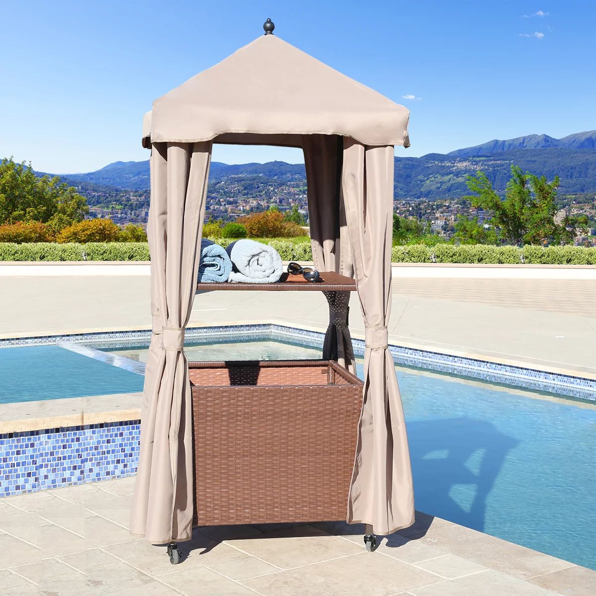 Barton All-Wicker Rolling Outdoor Towel Valet Storage Organizer UV-Resistant with Zipper Cover Wh... | Walmart (US)