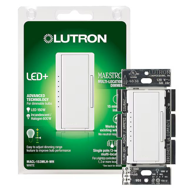 Lutron Maestro Single-pole/3-way LED Rocker Light Dimmer Switch, White | Lowe's