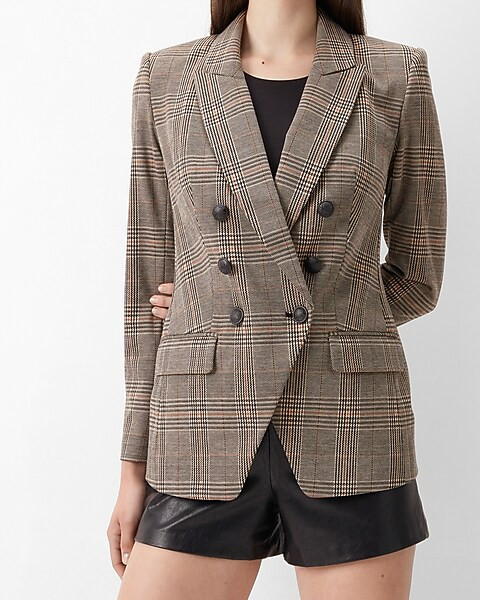 Plaid Knit Peak Lapel Double Breasted Blazer | Express