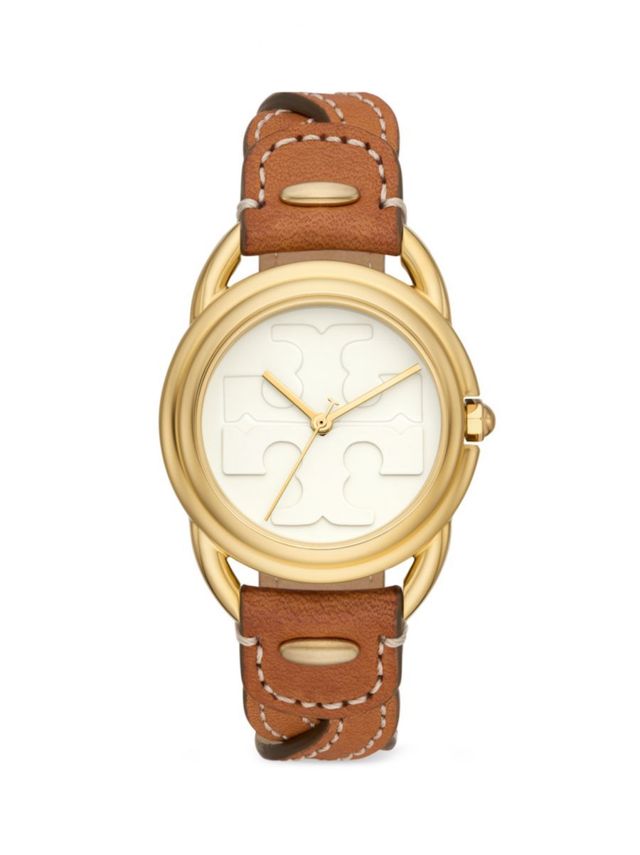 Tory Burch The Miller Goldtone Stainless Steel &amp; Leather Strap Watch | Saks Fifth Avenue