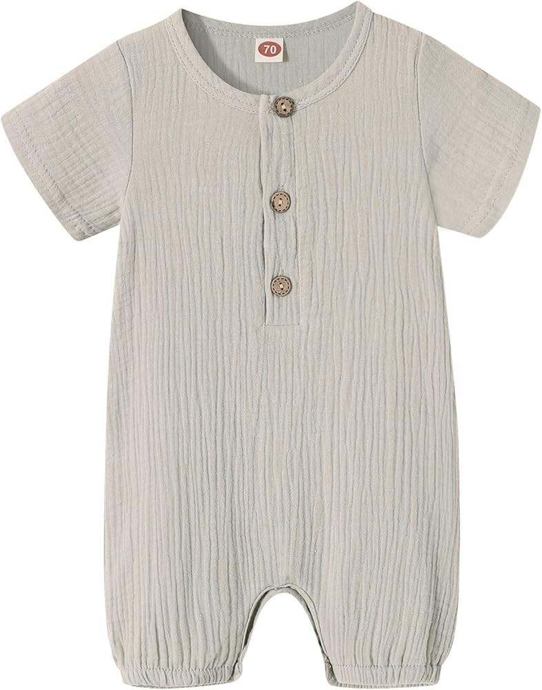Happy Town Infant Baby Girl Boy Jumpsuit Cotton Linen Romper Short Sleeve One-Piece Bodysuit Infa... | Amazon (US)