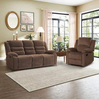 Lineberger 2- Piece Modern Soft Upholstered Cushioned Back Padded Arm Manual Recliner Living Room Set | Wayfair North America