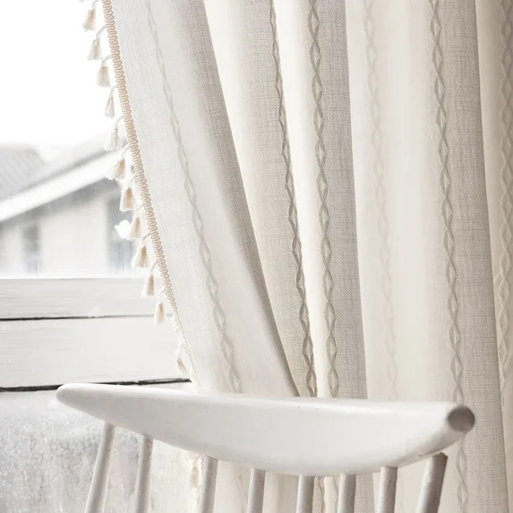 TURKIO White Farmhouse Boho Curtains for Living Room Semi Blackout Curtains Rod Pocket Curtain 1 ... | Walmart (US)