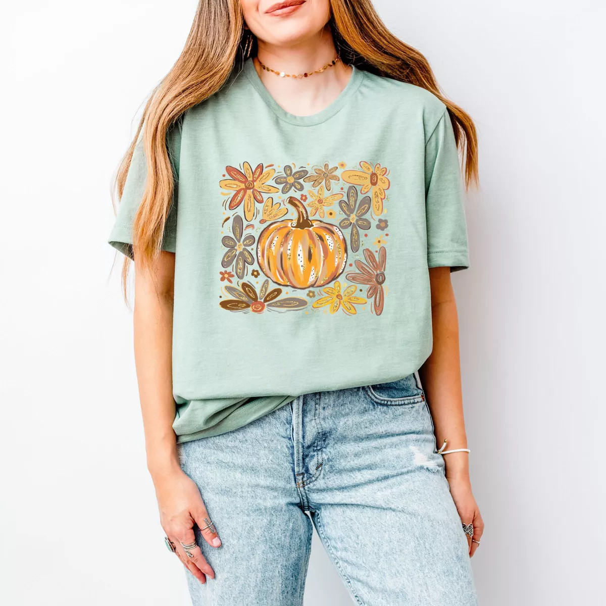 Simply Sage Market - Women's Short Sleeve Graphic T-Shirt - Fall Flowers And Pumpkin - Black - XS | Target