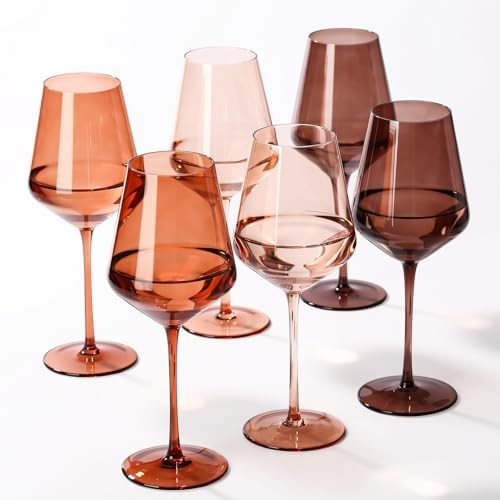 Venus Colored Wine Glasses Set of 6, Handblown Wine Glasse,Amber Coloful Glassware，17OZ for Red... | Amazon (US)