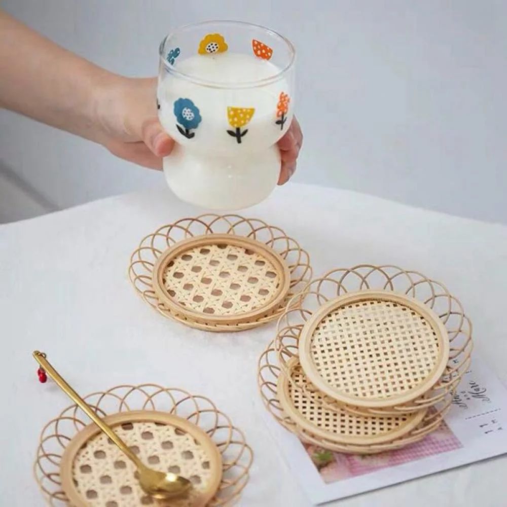 Prettyui Bamboo Woven Saucer Handmade Bamboo Coaster Cup Holder Pot Pad Tea Mat Rattan Woven Cup ... | Walmart (US)