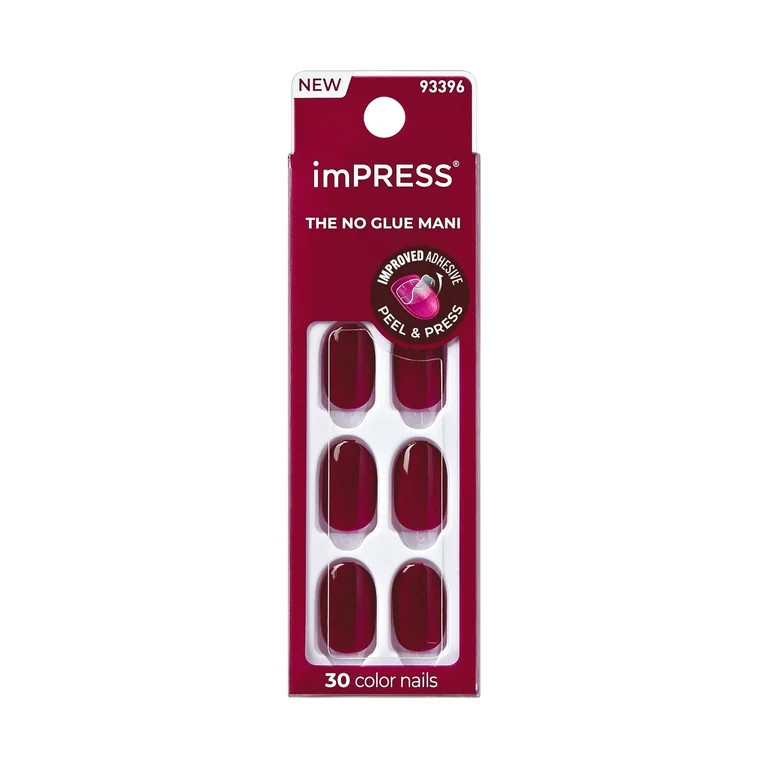 KISS imPRESS  Press on Nails, Maplewood, Red, Short Oval, 30 Count | Walmart (US)