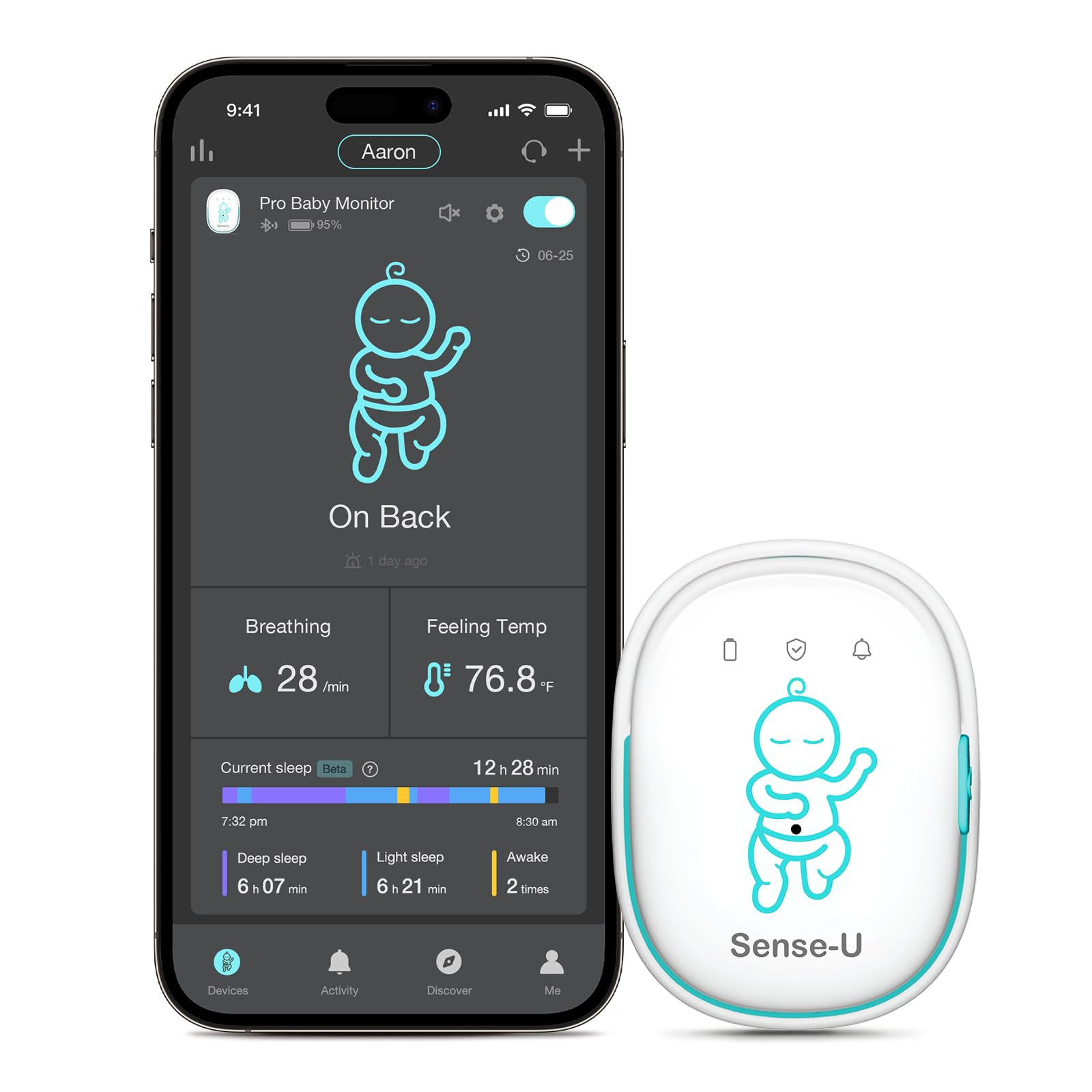 Sense-U Pro Baby Breathing Movement & Sleep Position Monitor with Gentle Vibration Alerts, Temper... | Amazon (US)