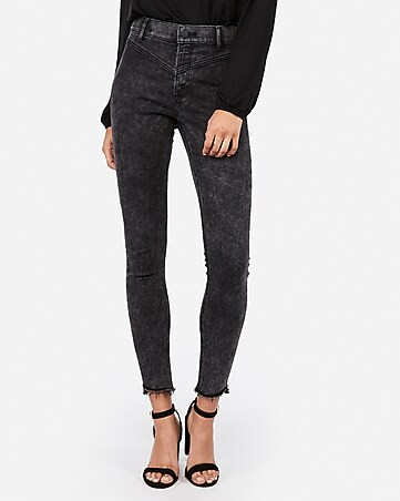 super high waisted black seamed jean ankle leggings | Express
