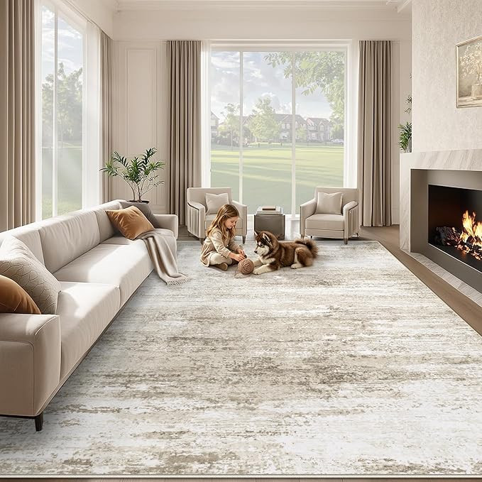 Amazon.com: Washable Rug 8x10 Area Rugs for Living Room: Large Neutral Soft Rug Abstract Non Slip... | Amazon (US)