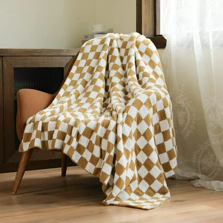 Fuzzy Throw Blanket Orange Checkered Blanket Super Soft Warm Cozy Microfiber Blanket Home Decorative | Walmart (US)