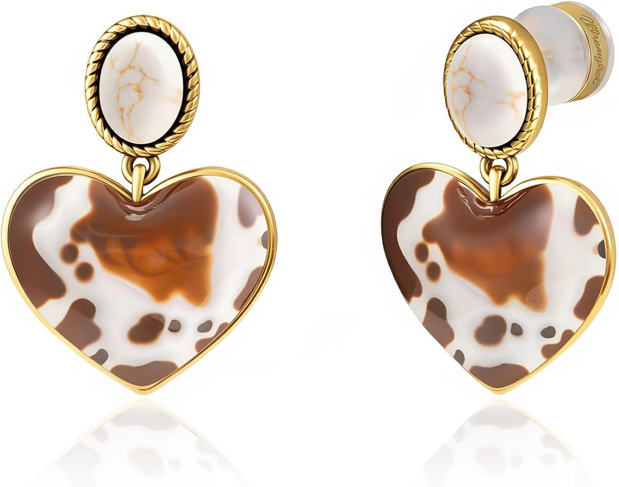 Wrangler Western Heart Drop Dangle Earrings for Women Statement 14k Gold Turquoise Cow Print Cowg... | Amazon (US)