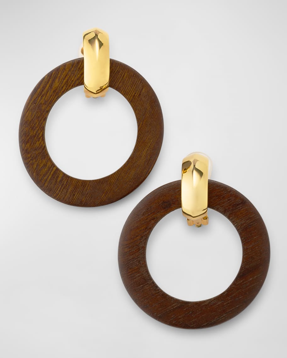 Wood Ring Doorknocker Clip Earrings with Polished Top | Neiman Marcus