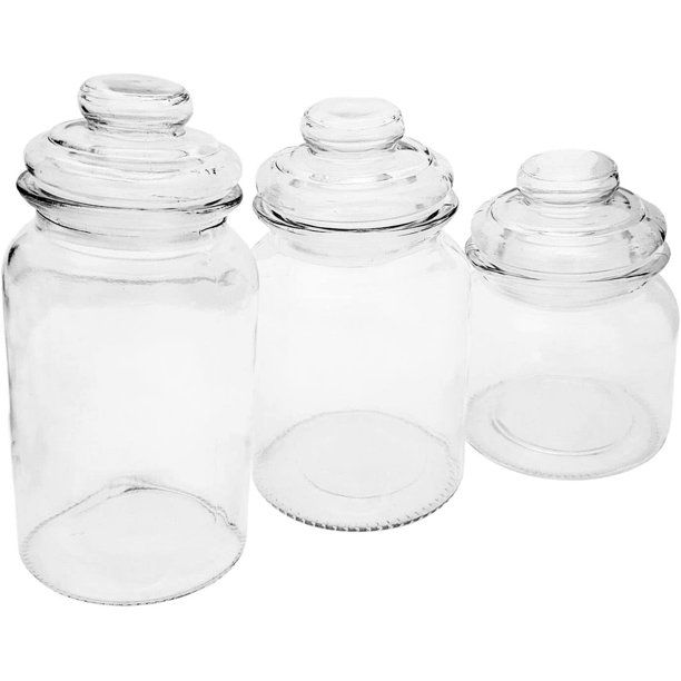 Decorative Clear Glass Kitchen Counter Top Canister Set - Cookies Coffee Sugar 3 Pieces - Walmart... | Walmart (US)