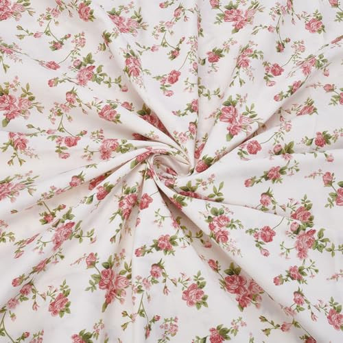 PLIGREAT 1.1 Yard Print Floral Cotton Fabric, 63 Inch Wide Rose Flowers Pattern Precuts Fabric Quilting Accessories for Craft Patchwork Sewing Home Decor | Amazon (US)