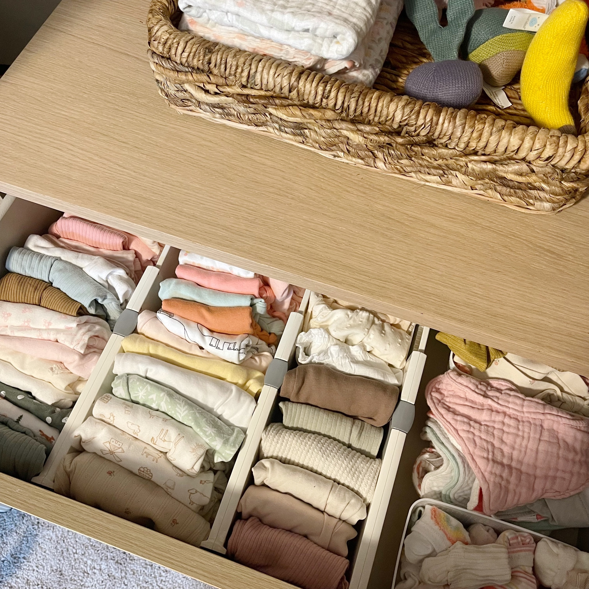 must have drawer organizers for baby clothes! i love being able to see every piece of clothing at once, and it’s all sorted by size and type of clothing. 

#LTKkids #LTKhome #LTKbaby