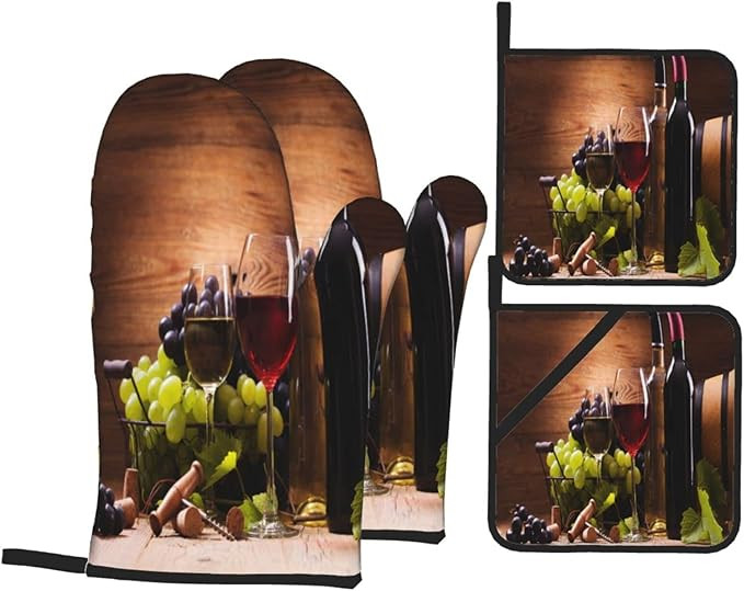 Vintage Glasses Wine Grapes Oven Mitts and Pot Holders Sets of 4 Vintage Grapes Kitchen Mitts Hea... | Amazon (US)