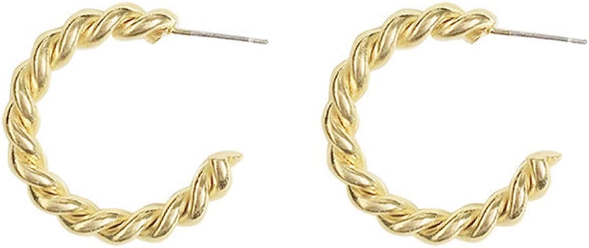Chunky Gold Hoop Earrings Twist Hoop Earrings for Girls Braided Gold Round Earrings Classic Twist... | Amazon (US)