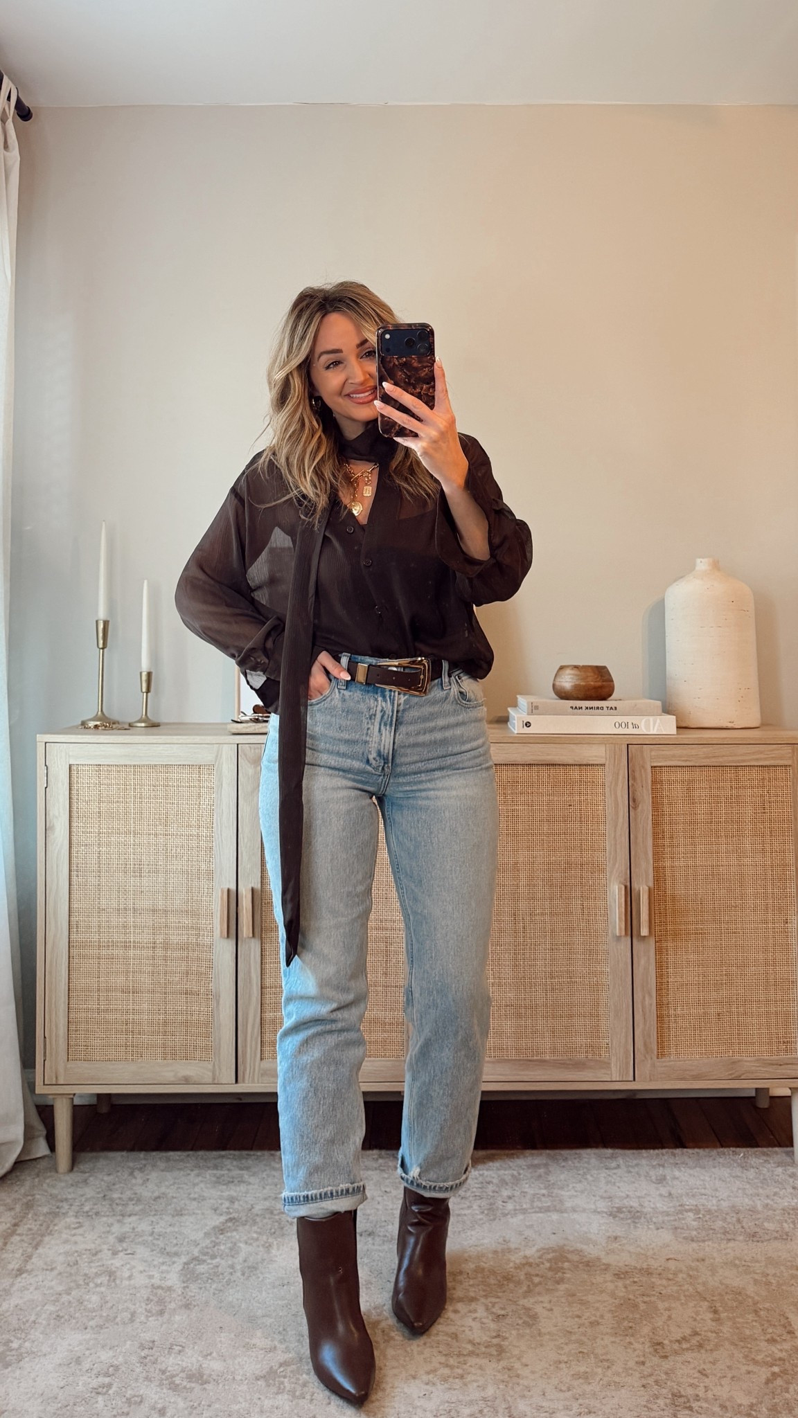elevated chic casual denim outfit! i’m loving flowy sheer tops right now— they’re so flattering and versatile! this one is from amazon, i love the quality. i’m in a size M in the top + cami. size 27 curve love denim short. abercrombie, amazon fashion, date night outfit 

#LTKootd