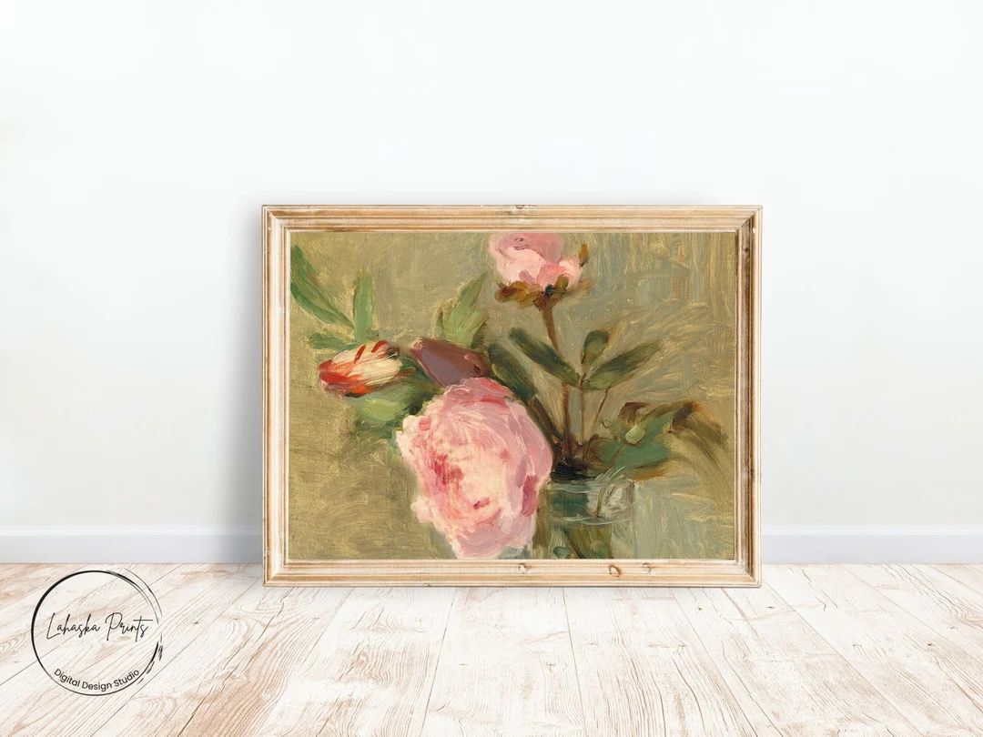 Peonies Oil Painting Peach Pink Nursery Room Decor Vintage Girls Nursery Art Downloadable PRINTAB... | Etsy (US)