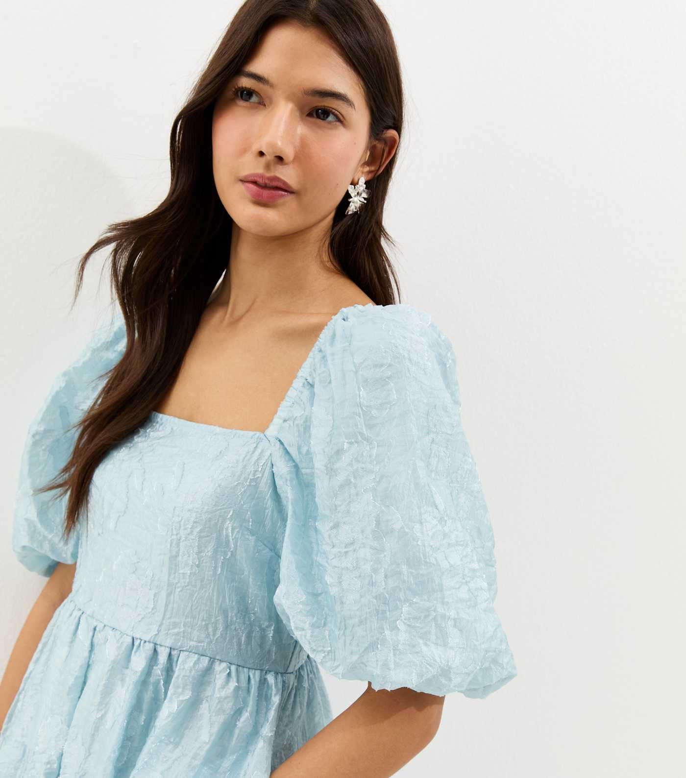 Light Blue Glitter Clipped Milkmaid Midi Dress | New Look | New Look (UK)