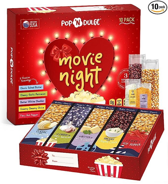 Popcorn Christmas Gifts For Women Movie Night Gift Baskets Gift Set For Her, 10 Piece Set, 5 Gour... | Amazon (US)