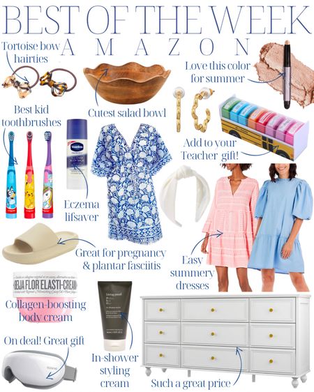 Amazon Best of the Week! 

Beach coverup, blue and white block print, light blue dress, pink and white dress, teacher gift, teacher appreciation, white dresser, body cream, air dry hair styler, Mother’s Day gift, toddler mom, boy mom, girl mom, tortoise bow hair tie, gold scalloped earrings, scalloped bow, white headband, amazon favorites, amazon finds, life hacks, summer style, summer outfit 

#LTKstyletip #LTKunder50 #LTKhome