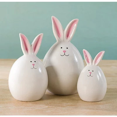 Ceramic Bunny Figurines, Set of 3, White/Pink, 9.5H x 5.5 | Kirkland's Home | Kirklands