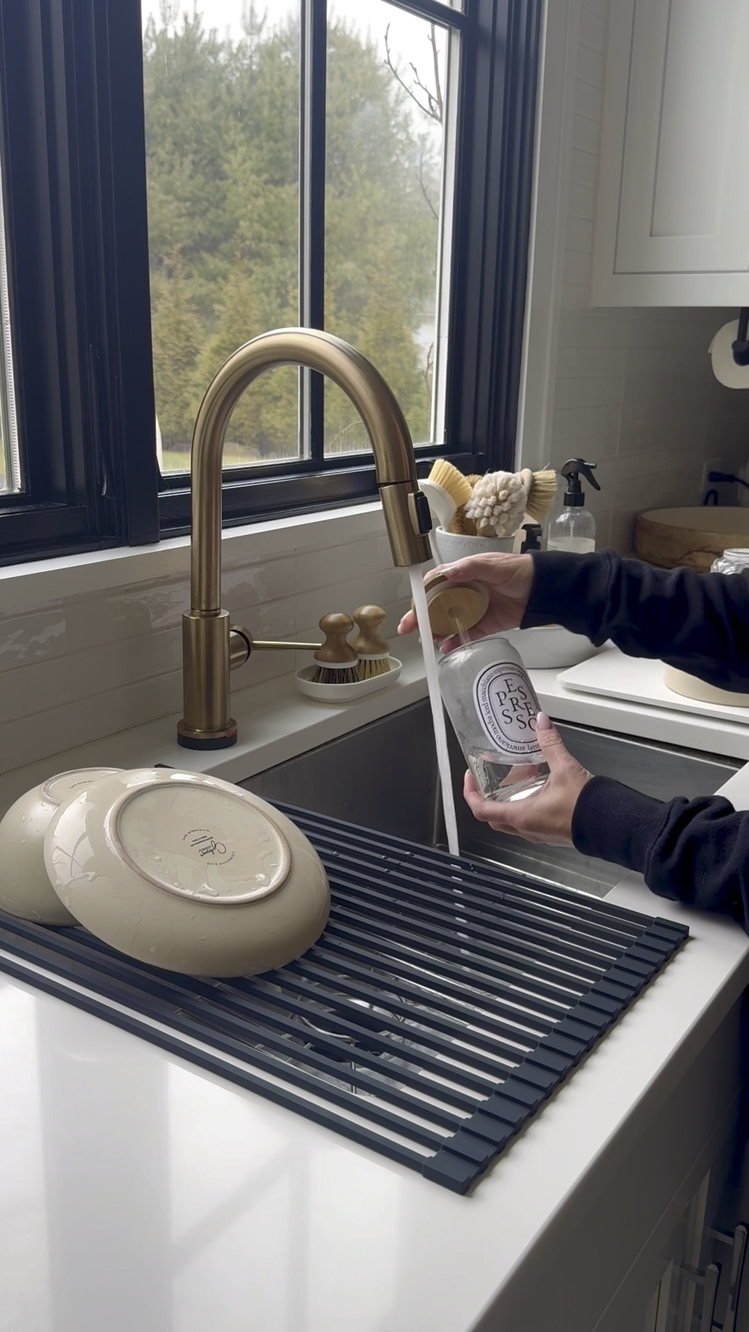 Kitchen must haves - 
One touch faucet- best thing in our kitchen! 
Black over sink racks - I love this to set fruit over while I wash it or extra drying space 
Drying stone- looks pretty and great for dishes 
Knife set- amazing knives! Pretty on countertop 
All my favorite glasses 