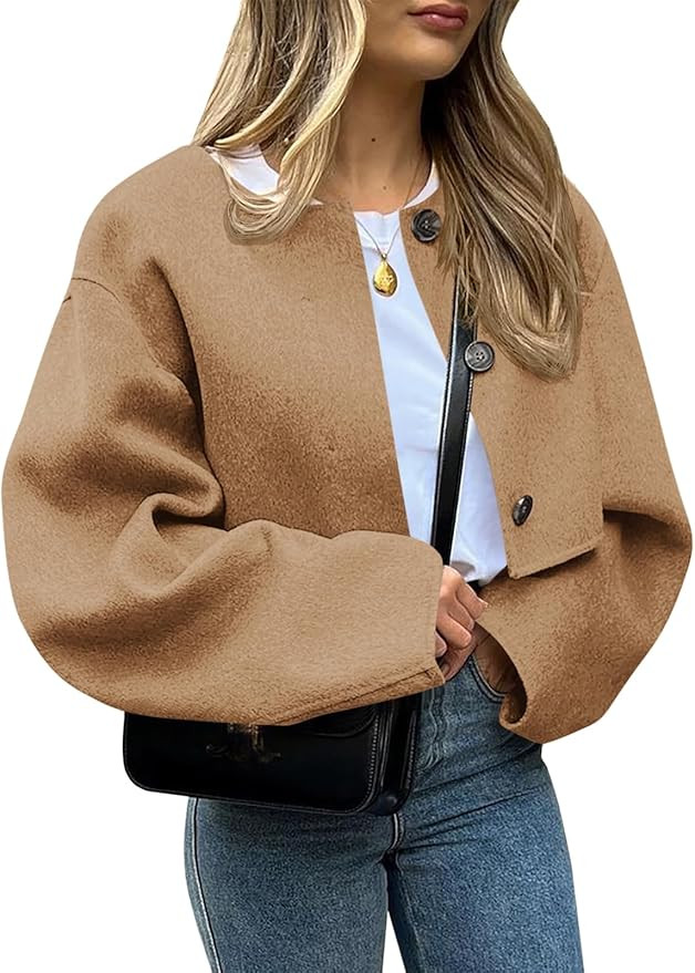 BZB Cropped Jackets for Women Long Sleeve Button Winter Coats Trendy Wool Blend Short Peacoat Fal... | Amazon (US)