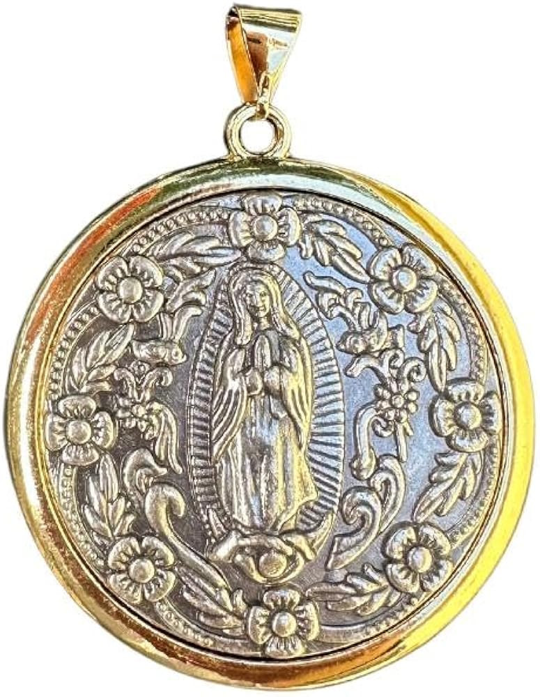 Alea Collection Guadalupe Religious Medallion Relief Carving Pendant Silver Gold Plated Catholic ... | Amazon (US)