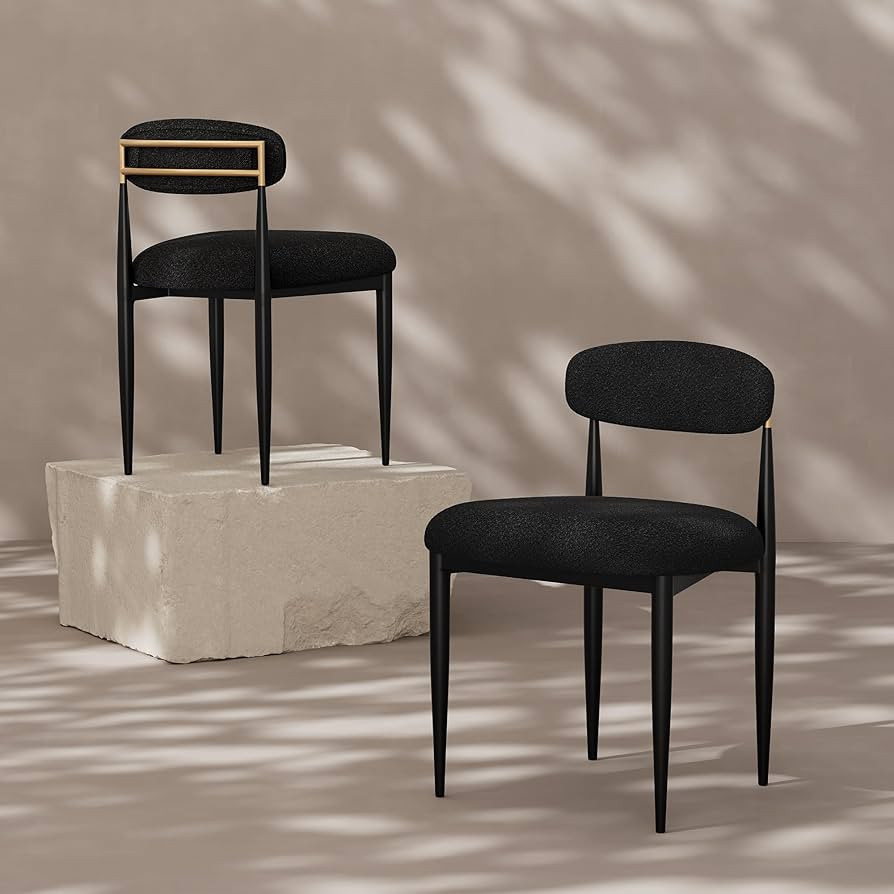 Morden Fort Black Dining Chairs Set of 2, Boucle Chairs with Curved Backrest and Straight Metal L... | Amazon (US)