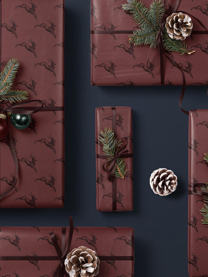 Reindeer Wrapping Paper Charming Gift Wrap Vintage Christmas Wrapping Paper Festive Decor Christm... | Etsy (US)