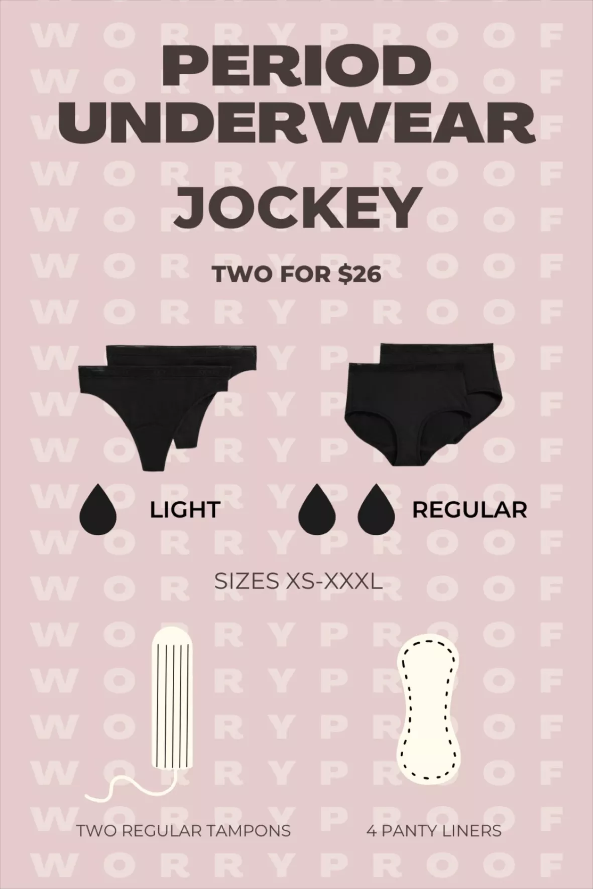 Jockey Generation™ Women's 2pk Worry Proof Moderate Absorbency Period Panty  Briefs : Target