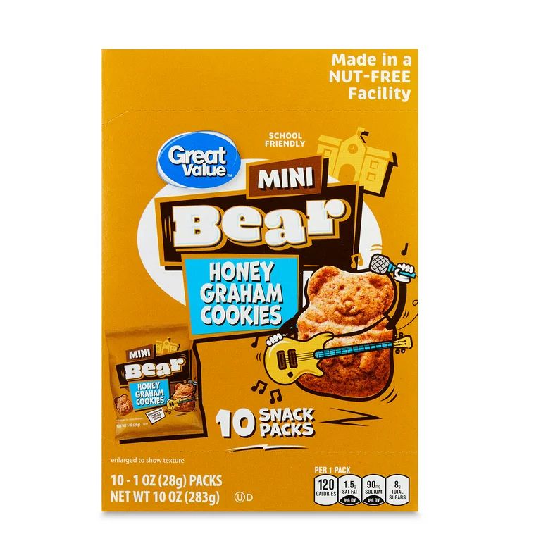 Great Value Mini Bear Honey Graham Cookies, 10 oz, 10 Snack Packs | Walmart (US)