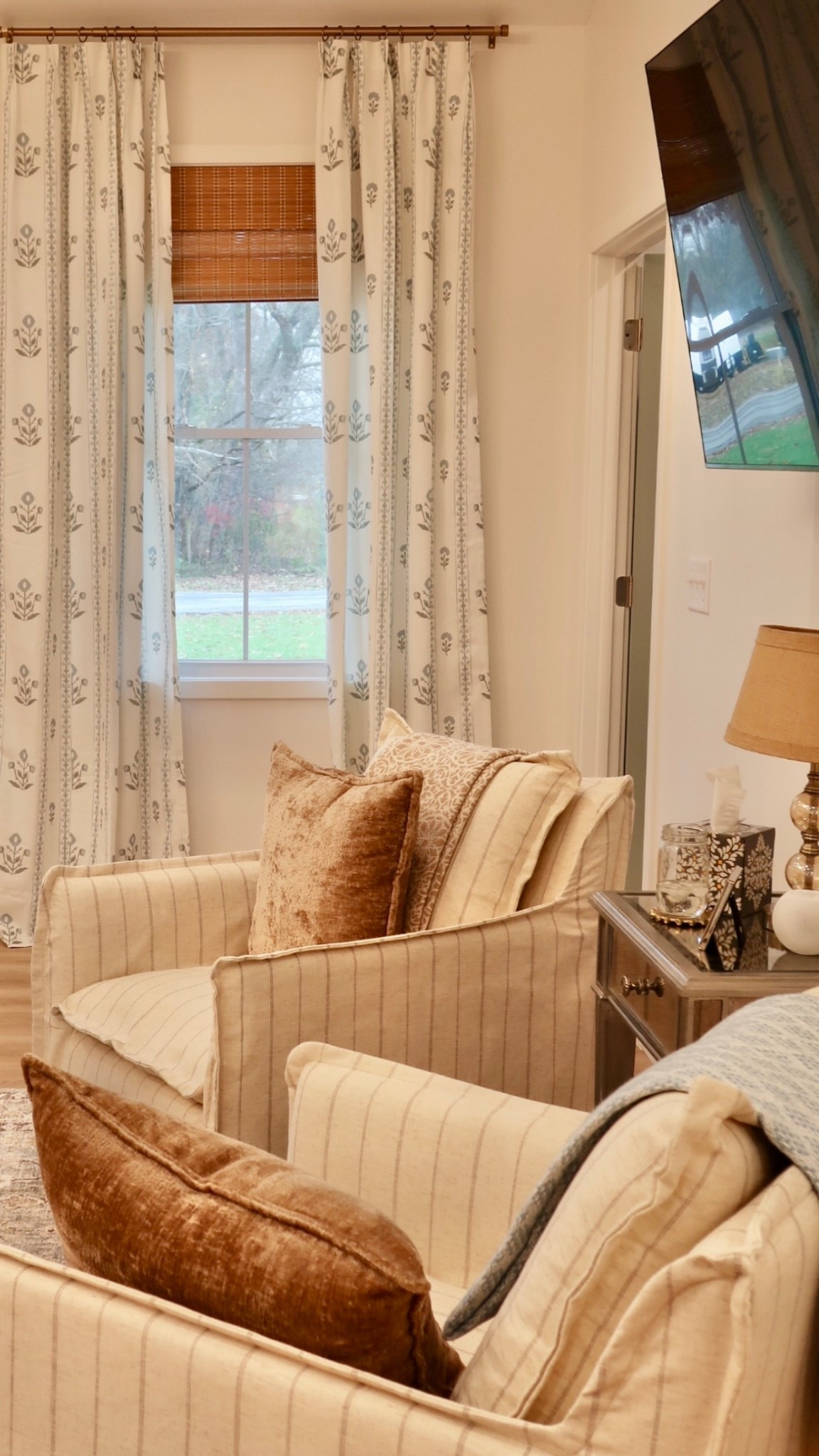 Long living room patterned pinch pleat curtains 

#LTKCyberWeek #LTKHome #LTKFindsUnder100