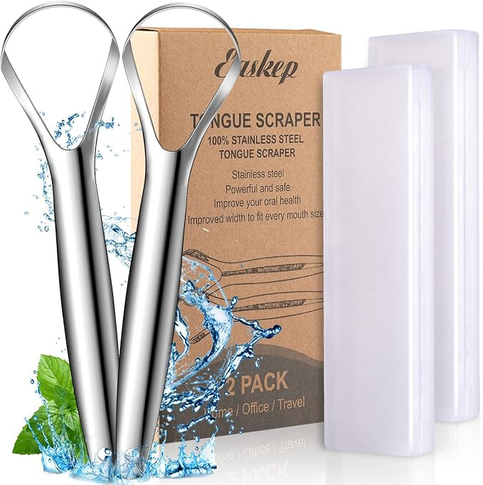 Tongue Scraper (2 Pack), Wide-head Tongue Cleaner with Nice Carrying Box, Easkep 100% Stainless S... | Amazon (UK)