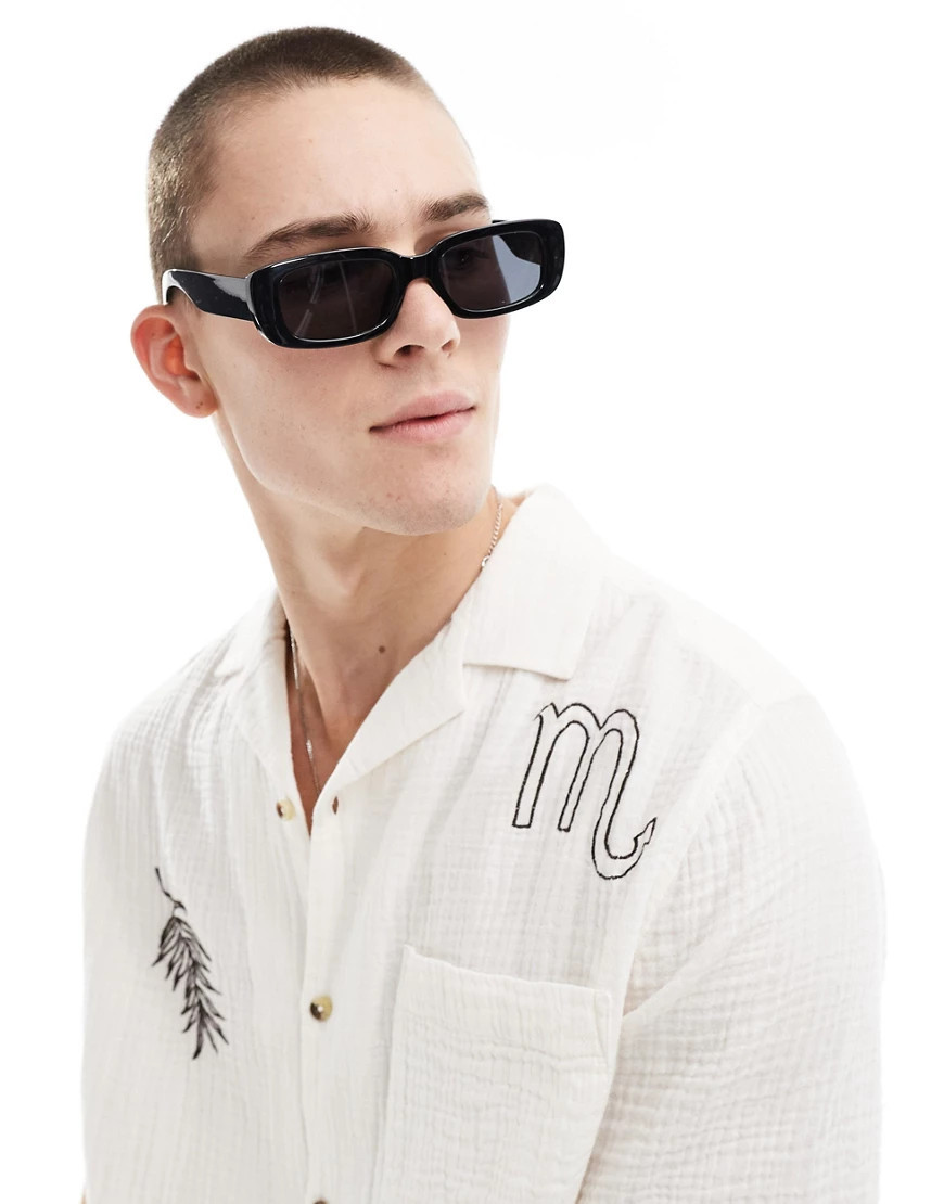 ASOS DESIGN chunky rectangle sunglasses with black lens in black | ASOS (Global)