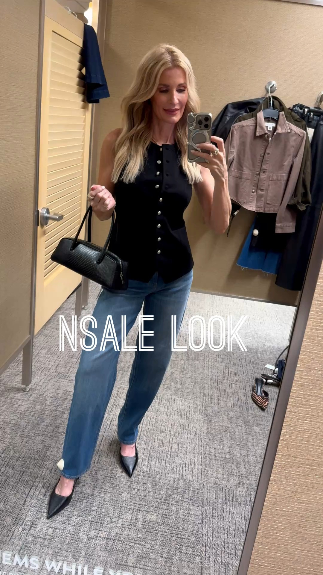 Entire look is part of the Nordstrom Anniversary Sale. ✨ This Rag & Bone sleeveless black vest has an impeccable fit, and I love the silver buttons. I paired it with my #1 denim pick from the sale—these Veronica Beard Soft Barrel jeans that are so flattering—and these chic black lizard slingbacks. I’m wearing an XS in the vest and a 24 in the jeans.

#LTKootd #LTKOver40 #LTKSaleAlert