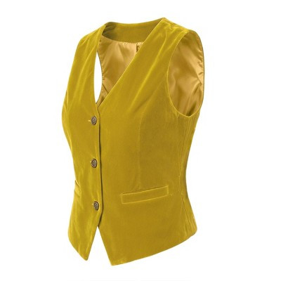INSPIRE CHIC Women's Steampunk Velvet Sleeveless Button-Down V-Neck Suit Vest Small Yellow | Target