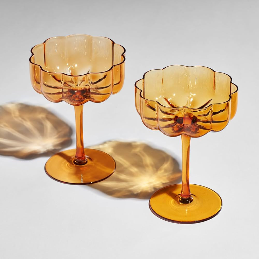 The Wine Savant Khen Flower Vintage Wavy Glass Coupes Martini, Champagne & Cocktail Coupes - Set ... | Amazon (US)