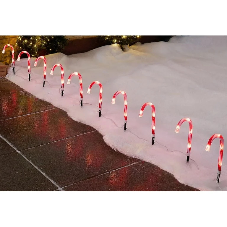 Indoor/Outdoor LED Light-Up Christmas Candy Cane Lawn Stakes, Red and White, 10 Count, by Holiday... | Walmart (US)