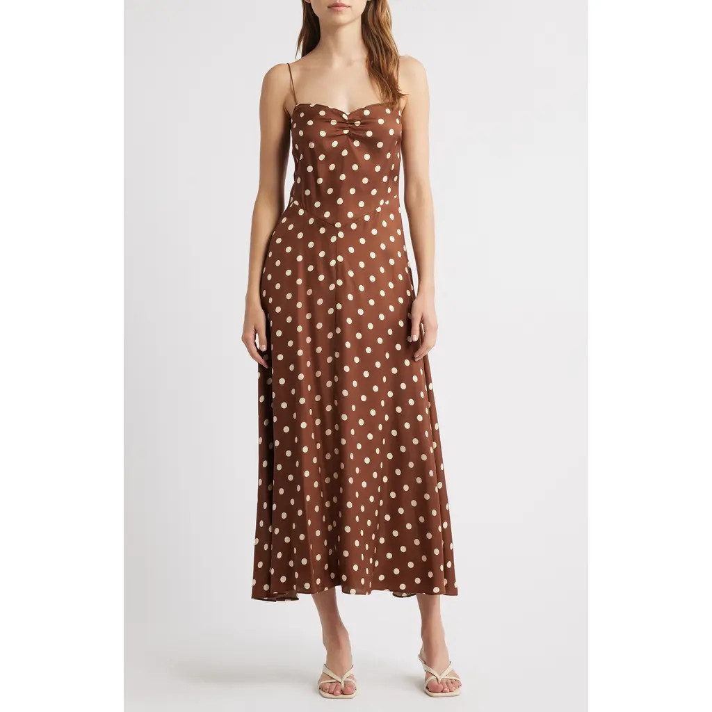 DÔEN Lorraine Polka Dot Silk Blend Satin Midi Dress in Georgine Dot at Nordstrom Rack, Size Xx-Small | Nordstrom Rack