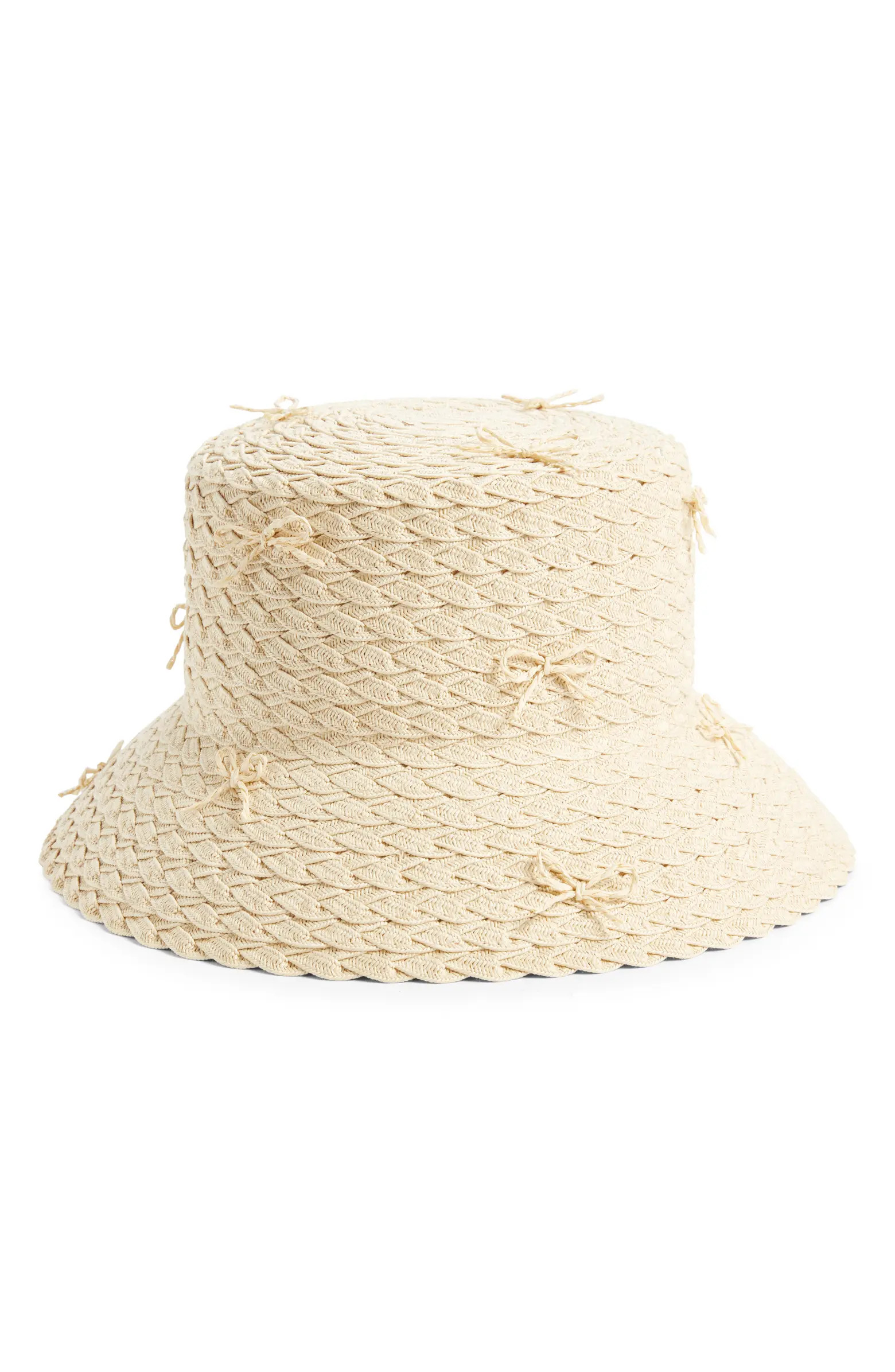 Bow Embellished Braided Straw Bucket Hat | Nordstrom