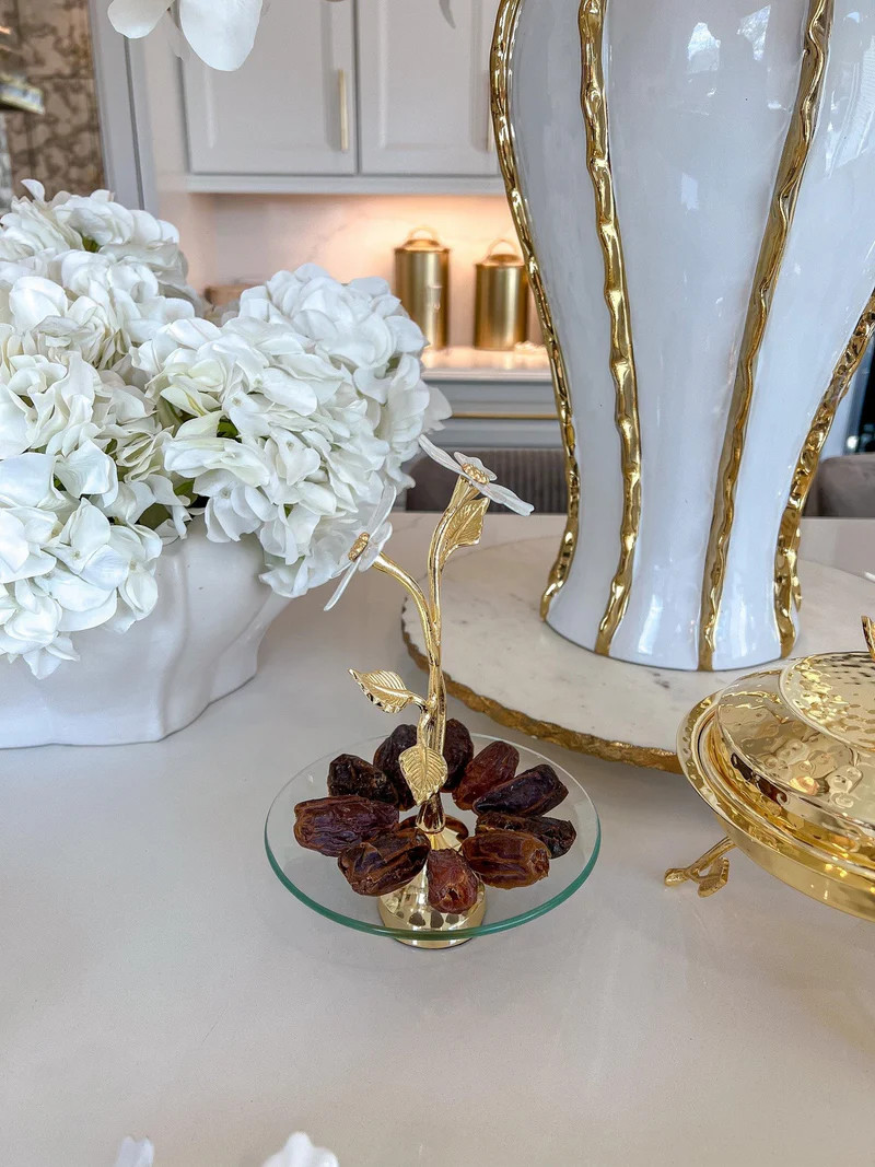 Round Glass Tray From The White Jeweled Flower Collection | Inspire Me! Home Decor