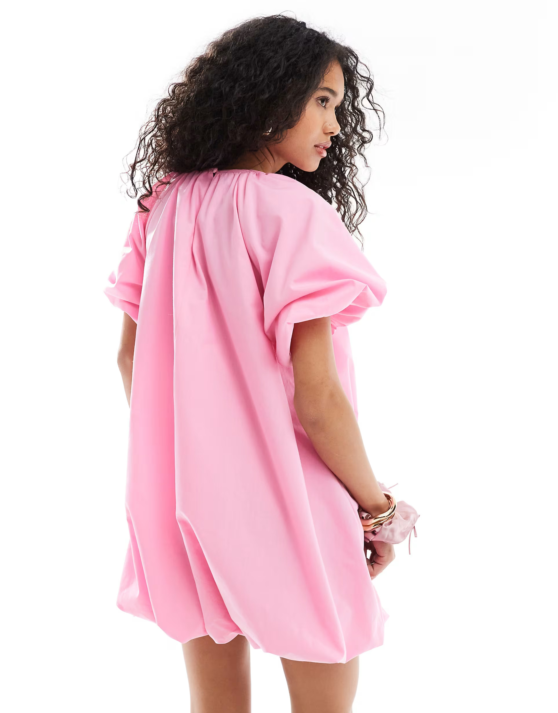 ASOS DESIGN puffed smock mini dress in pink | ASOS (Global)