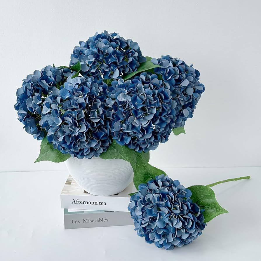 5 Pcs Dark Blue Silk Hydrangeas Artificial Flower Boho Dried Touch 20'' Faux Hydrangeas for Fall ... | Amazon (US)