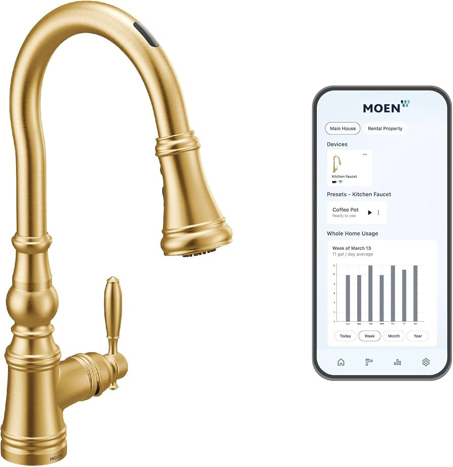 Moen Weymouth Brushed Gold Smart Faucet Touchless Pull Down Sprayer Kitchen Faucet with Voice Con... | Amazon (US)