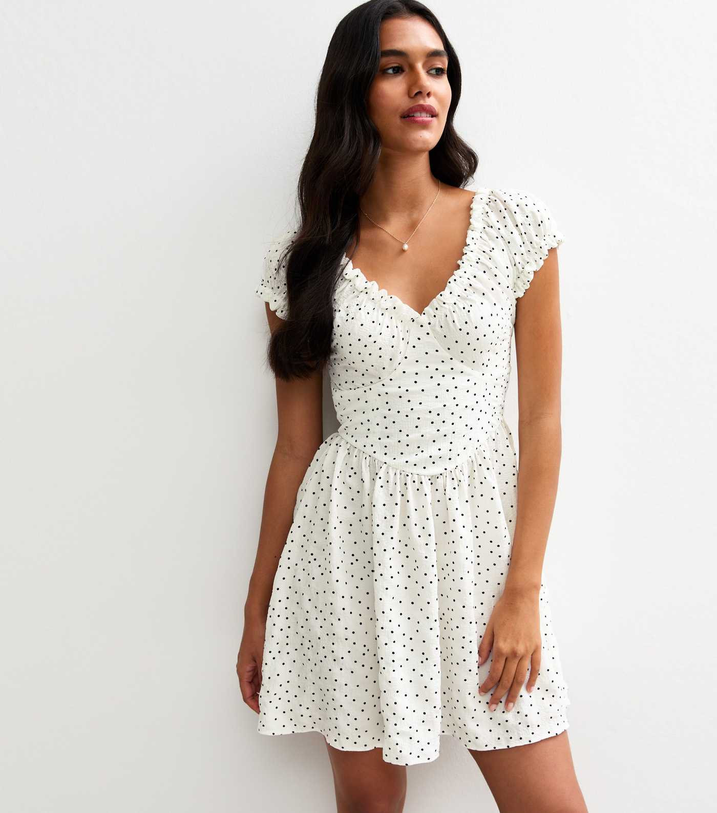 White Polka Dot Frilly Trim Micro Mini Dress | New Look | New Look (UK)